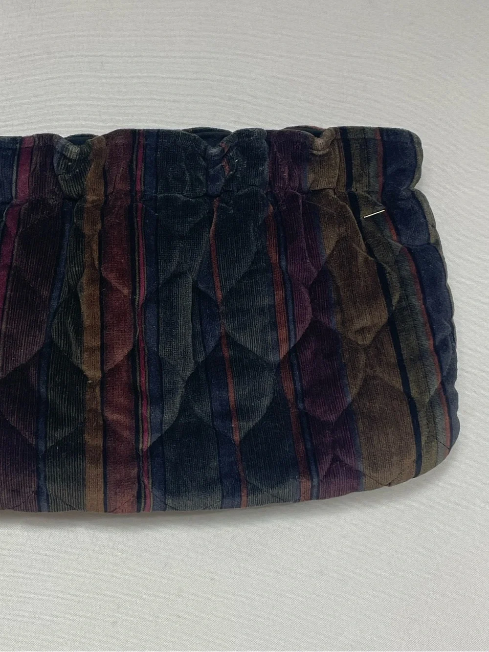 VTG Darens Bags Velvet Striped Clutch Purse Plum Retro Hand Cottage Boho Mod